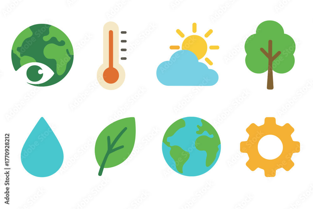 Fototapeta premium Eco-friendly, nature icon set. Flat environment, sustainability icons collection