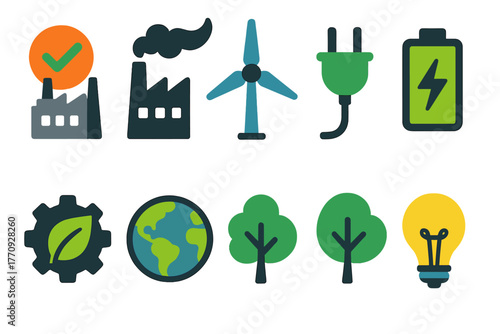 Eco, energy flat icon set. Environment, renewable resources icons flat collection