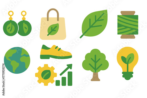 Eco-friendly flat icon set. Sustainability, environment, green living icons collection