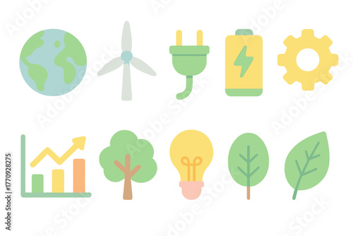 Eco, sustainability flat icon set. Renewable energy, nature icons collection