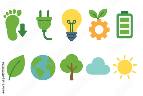 Eco-friendly sustainability flat icon set. Nature, energy, environment icons pack