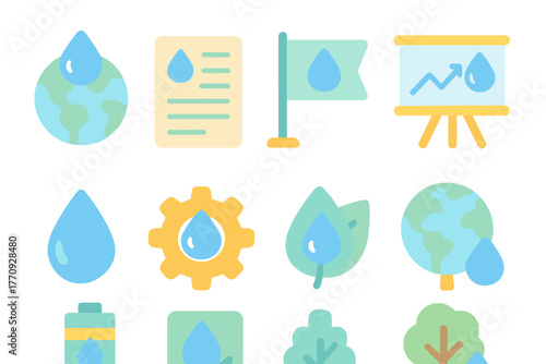 Eco, environment flat icon set. Sustainability, nature conservation flat icons collection
