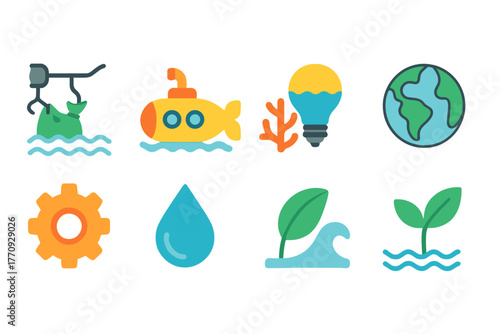 Environment, sustainability flat icon set. Eco-friendly, green energy flat collection