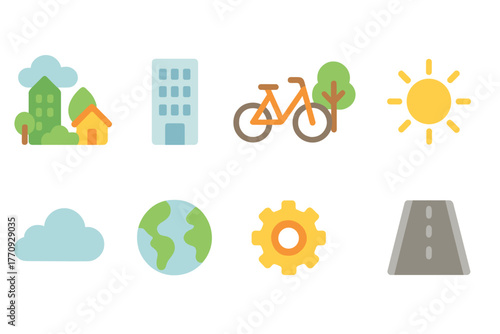 Eco-friendly, environment flat icon set. Sustainability, green living icons collection