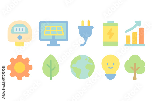 Eco, energy flat icon set. Renewable resources, sustainable development icons collection