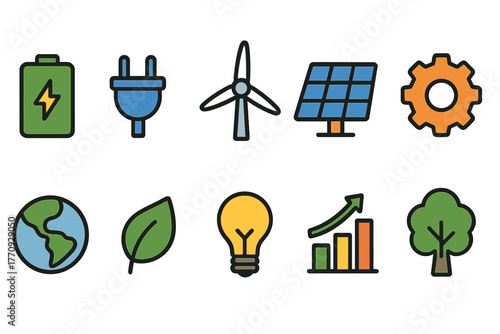 Energy and environment icon set. Sustainable, renewable outline icons collection