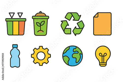 Eco, sustainability outline icon set. Recycling, green energy icons collection.