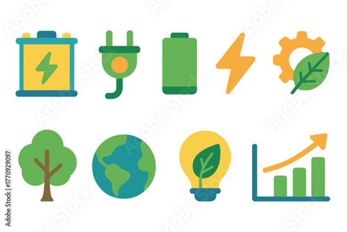 Eco, nature flat icon set. Green energy and environment icons flat collection