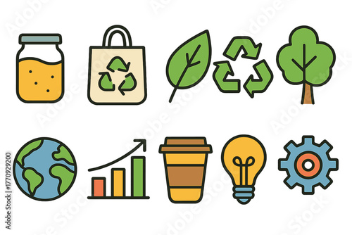 Eco-friendly, recycling flat icon set. Sustainability, environment icons collection