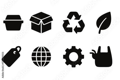 Eco-friendly, recycling solid icon set. Sustainability, environment solid collection