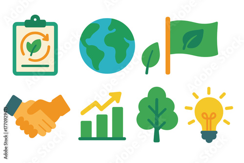 Eco conservation flat icon set. Environment, sustainability icons collection