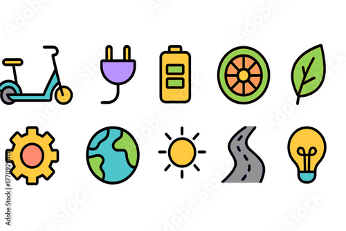Eco-friendly, energy flat icon set. Green technology, sustainability, renewable energy icons.