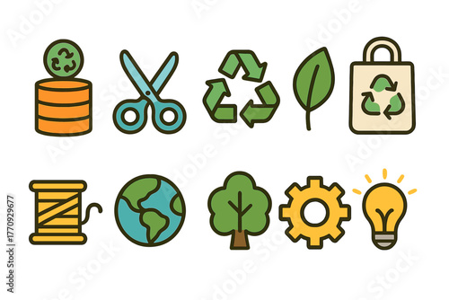 Eco-friendly linear icon set. Recycle, sustainability, green energy, environmental icons