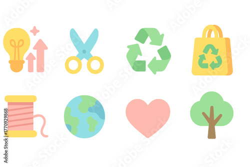 Eco-friendly, recycling flat icon set. Green, sustainability symbols flat collection
