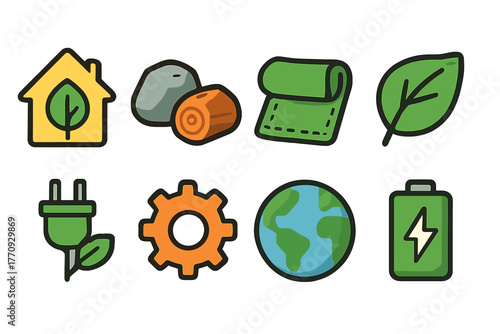 Eco-friendly, sustainable living icon set. Flat style for green energy and nature