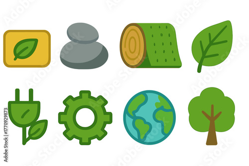 Eco, environment flat icon set. Nature, sustainability green icons collection