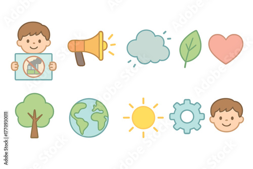 Eco-friendly outline icon set. Nature, environment symbols in outline style