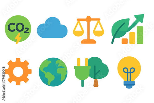 Environment and sustainability flat icon set: conservation, eco-friendly symbols