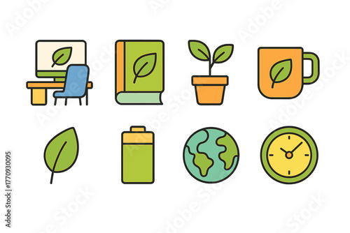 Eco, sustainability flat icon set. Nature, environment, green lifestyle icons collection