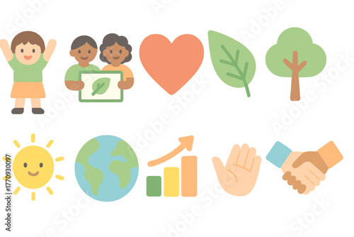 Environmental and nature flat icon set. Eco-friendly, sustainability, and recycling icons.