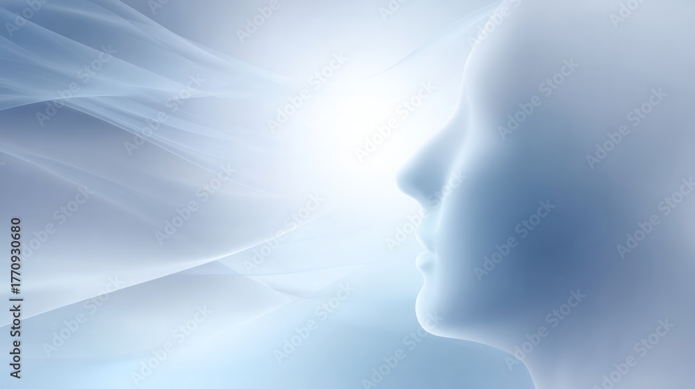 Obraz premium Minimal abstract human head profile in soft blue light symbolizing clarity and mindfulness