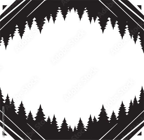 Evergreen Forest Frame Vector Illustration with Blank Space for Text