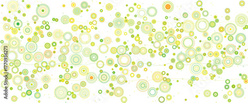 Soft green and yellow circle bubble pattern, abstract round shape design with playful airy style, light geometric texture for banner, poster, background, or creative decoration