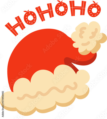 Festive Ho Ho Ho lettering with Santa hat on transparent background. Cute Christmas clipart perfect for cards, stickers, packaging and holiday design projects