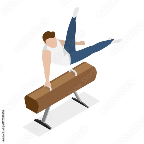 3D Isometric Flat Vector Set of Athletic Gymnastics, Sport Competitions. Item 6