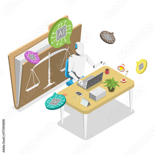 3D Isometric Flat Vector Illustration of AI and Law, Legal Services. Item 3
