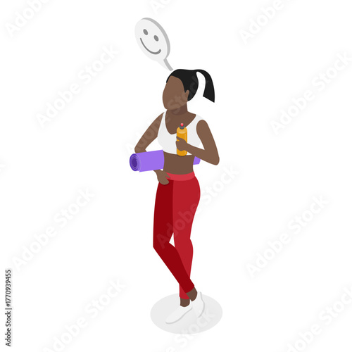 3D Isometric Flat Vector Illustration of Female Fitness Trainer, Before and After Losing Weight. Item 2