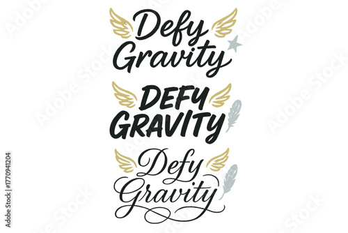 Defy Gravity Calligraphy. Defy Gravity. Create a calligraphy lettering illustration of the phrase: Defy