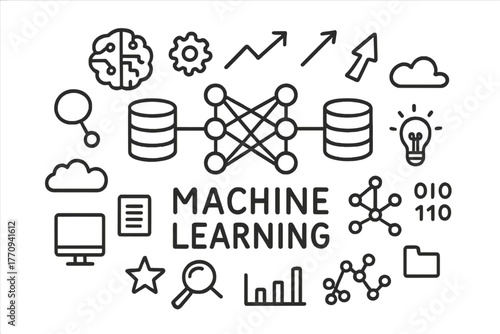 Machine Learning Doodle. Machine learning integration. Hand-drawn doodle illustration of machine learning