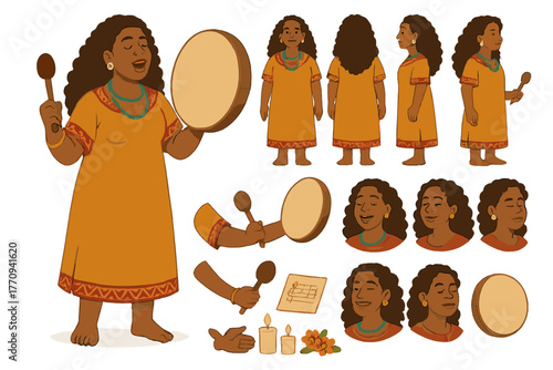 Ritual Singer Character Design. Cartoon realistic vector illustration, Character constructor style, isolated