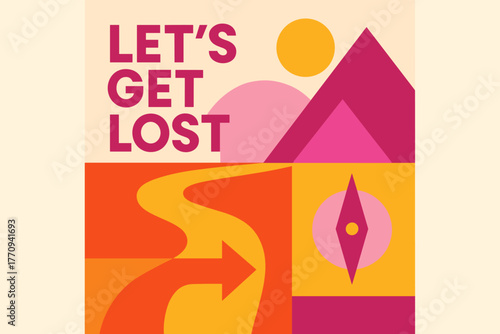 Modern Geometric Navigation. Let’s Get Lost. modern minimalist geometric vector layout, bold typography with