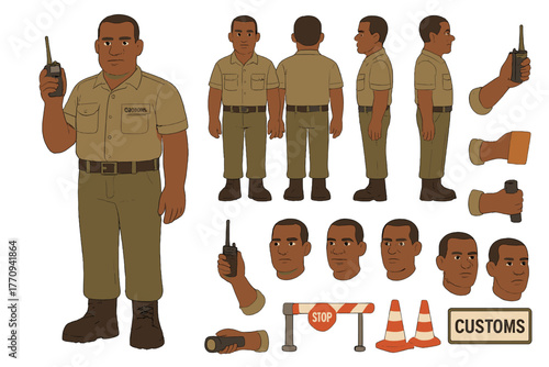Rural Customs Officer Scene. Cartoon realistic vector illustration, Character constructor style, isolated
