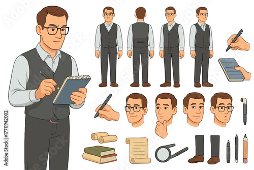 Linguist Character Constructor. Cartoon realistic vector illustration, Character constructor style, isolated