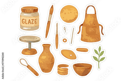 Watercolor Glazing Tools. Glazing and finishing tools. Realistic hand-painted watercolor style sticker sheet