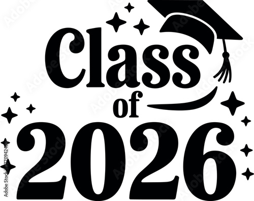Class of 2026 graduation cap and stars illustration