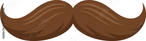 A graphic illustration of a brown mustache on a white background.