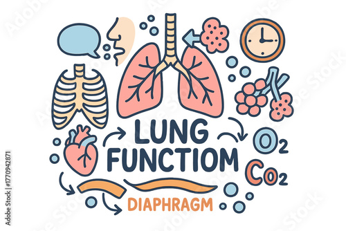 Lung Function Illustration. Lung Function. Hand-drawn doodle illustration of lung function. Lungs, alveoli,