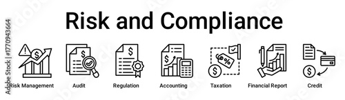 Risk and Compliance banner web icon vector illustration concept for business with icon of Risk Management, Audit, Regulation, Accounting, Taxation, Financial Report.