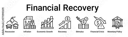 Financial Recovery banner web icon vector illustration concept for business with icon of Recession, Inflation, Economic Growth, Recovery, Stimulus, Financial Crisis, Monetary.