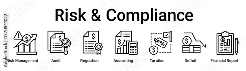 Risk & Compliance banner web icon vector illustration concept for business with icon of Risk Management, Audit, Regulation, Accounting, Taxation, Deficit, Financial Report.