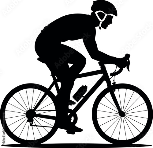 Silhouette of a person cycling on a road bike with a helmet.