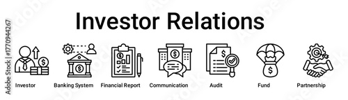 Investor Relations banner web icon vector illustration concept for business with icon of Investor, Banking System, Financial Report, Corporate Communication, Audit, Fund.