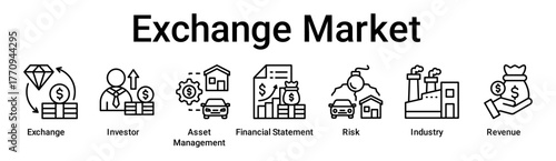 Exchange Market banner web icon vector illustration concept for business with icon of Exchange, Investor, Asset Management, Financial Statement, Risk, Industry.