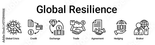 Global Resilience banner web icon vector illustration concept for business with icon of Global Crisis, Credit, Exchange, Trade, Agreement, Hedging.