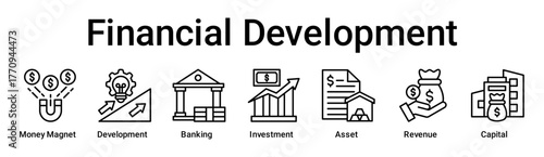 Financial Development banner web icon vector illustration concept for business with icon of Money Magnet, Development, Banking, Investment, Asset, Revenue.