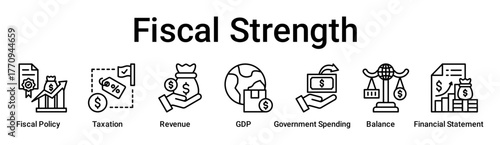 Fiscal Strength banner web icon vector illustration concept for business with icon of Fiscal Policy, Taxation, Revenue, GDP, Government Spending, Balance, Financial.